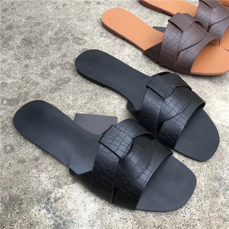 Women Outdoor Summer Sandals 2024 Ladies Beach Slides Flip Flops Fashion PU Leather Open Toe Female Sandal Woman Shoes