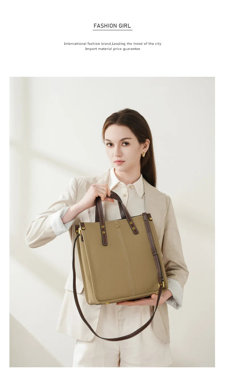 New Ladies Genuine Leather Handbags Big Women Bag Large Vintage Female 2025 Office Hand Shoulder Bags For Women Tote