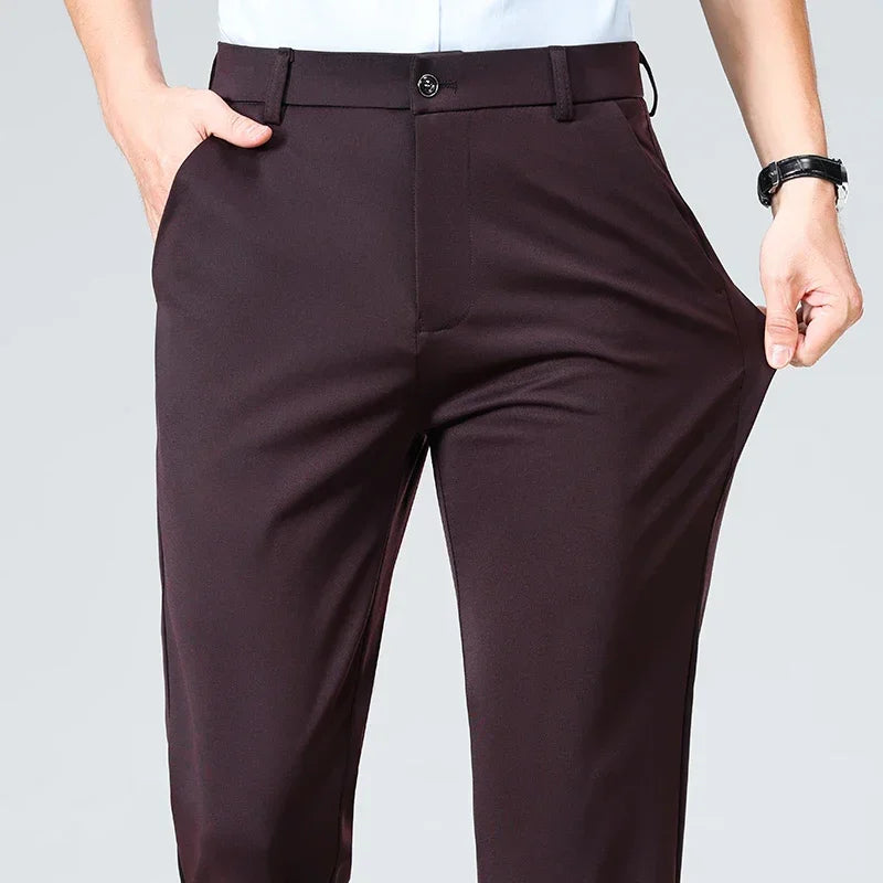 Men Suit Pants Light Thin Elastic Slim Fit Dress Pants Business Solid Casual Straight Leg Trouser Men Clothing Oversize 29-42
