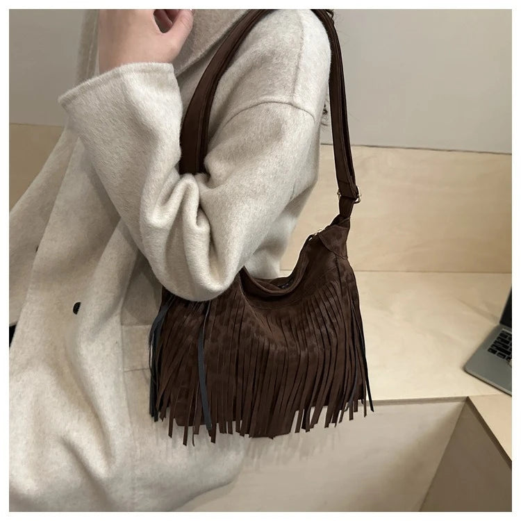 Women's Fashion Handbags Retro Leopard Print Tassel Shoulder Bag Casual Tote Bag Purses and Handbag Ladies Hand Bags