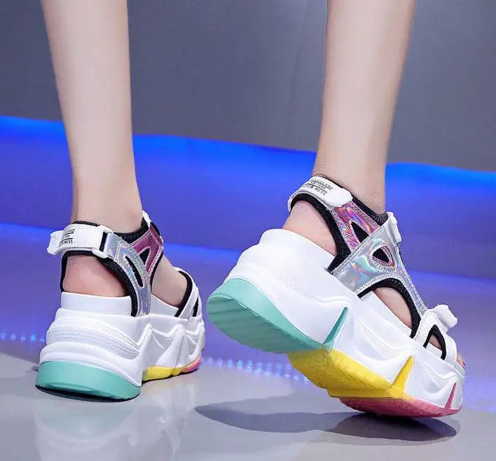 New Women Summer Wedge Sandals Transparent PVC Crystal Chunky Platform Shoes Woman Rainbow Thick Bottom Sandalias