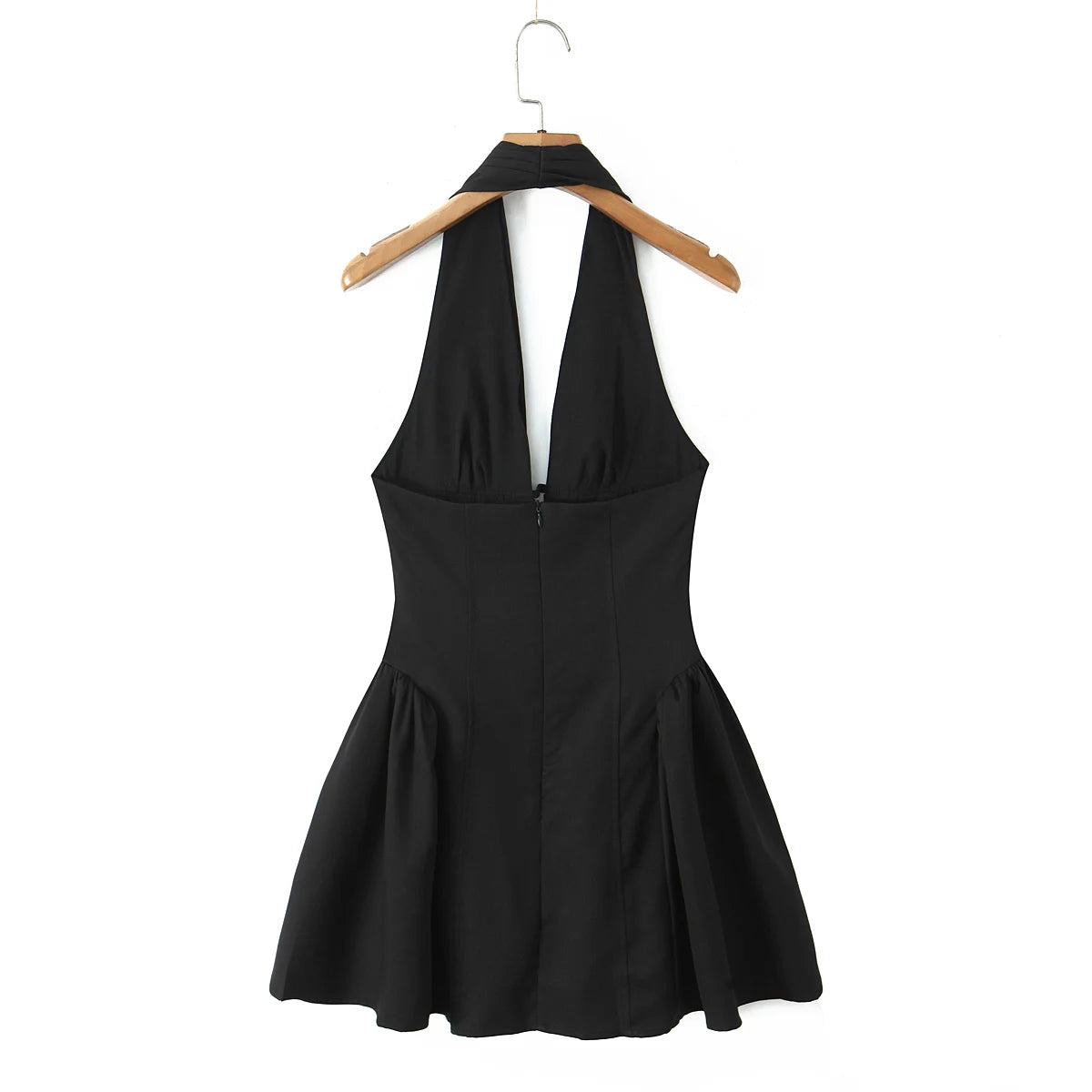 Sexy White Black Pleated Ruched Halter Dress Women Deep V neck Slim Low Waist Swing Ball Gown Short Dresses Robe Femme Vestidos