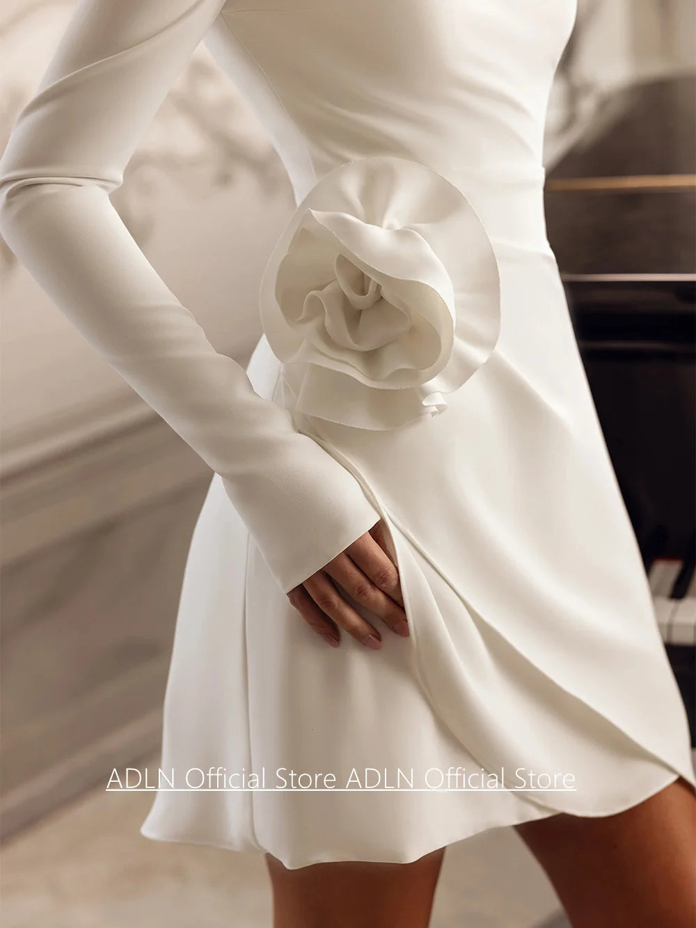 Sexy Short Wedding Dress Bridal Gown Customized One Shoulder Long Sleeves Flower Mini Little White Gown Bride Dresses