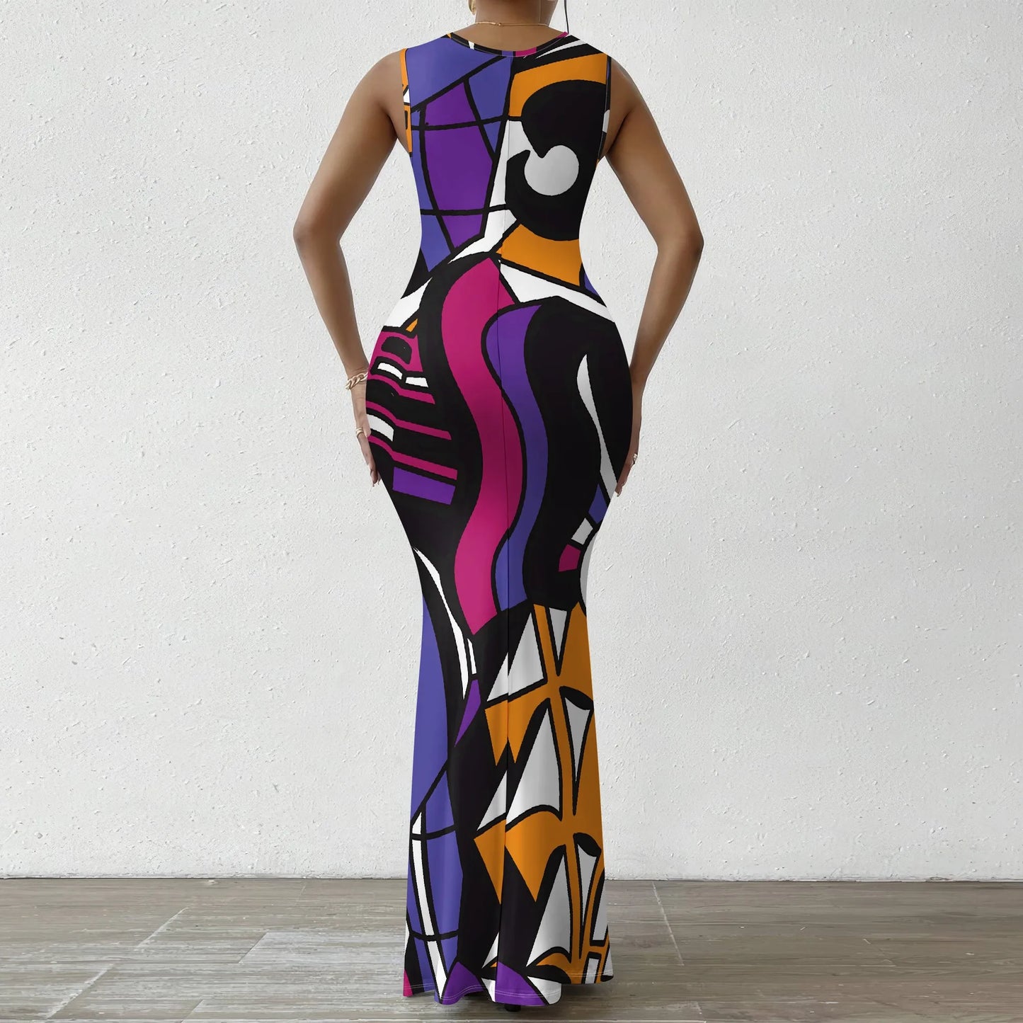 Womens Sexy Casual Dresses Colorful Geometric Off-Shoulder Maxi Dress  Artistic Party Evening Resortwear Swing Neck Dress