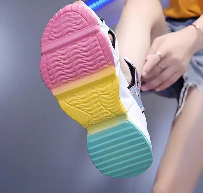 New Women Summer Wedge Sandals Transparent PVC Crystal Chunky Platform Shoes Woman Rainbow Thick Bottom Sandalias