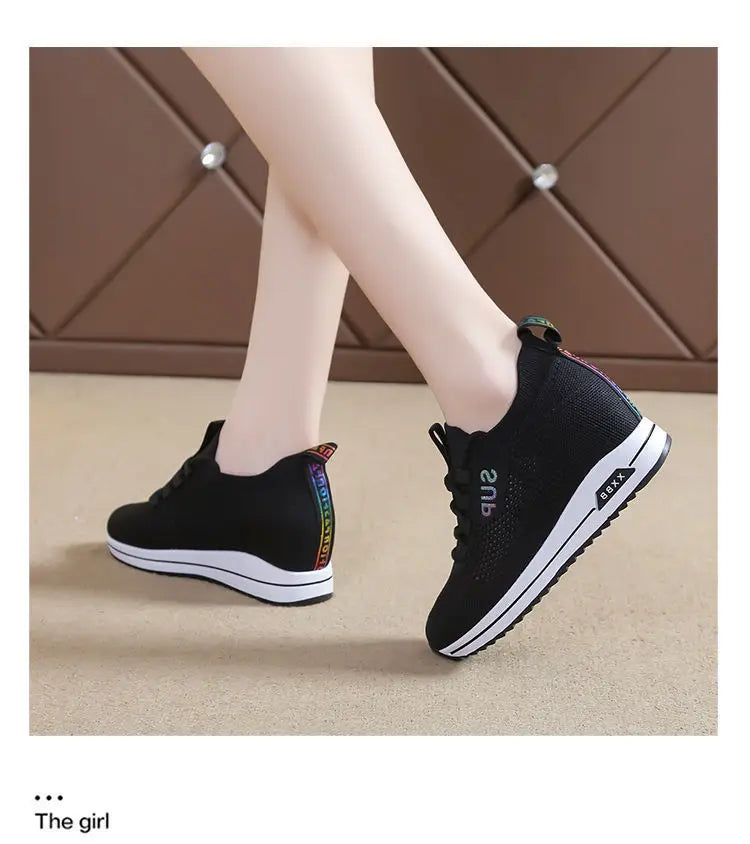 2025 Women's Wedges Shoes Platform Shoe Spring Breathable Casual Shoes Woman Fashion Sneakers Height Increasing Vulcanize Shoes