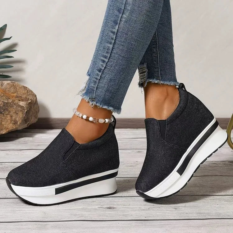 Women Wedges Ankle Boots Platform Thick Bottom Shoes Slip on Zipper Fashion Casual Female Sneakers Shoes Zapatos De Mujer