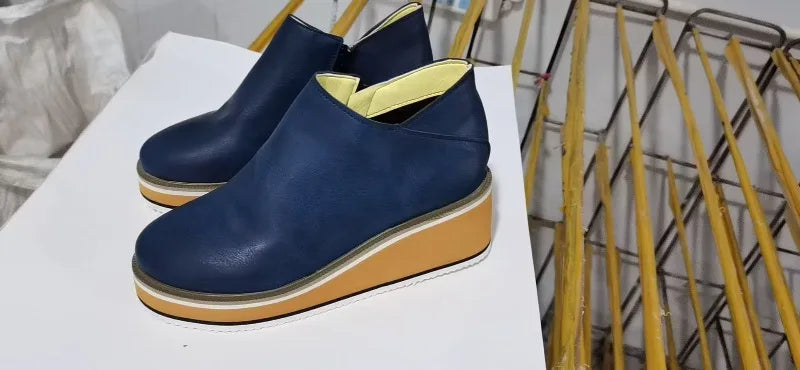 2025 New Women's Boots Designer Wedge Platform Boot Fashion Zipper Ankle Boots for Women Pu Leather Casual Boots Botas De Mujer