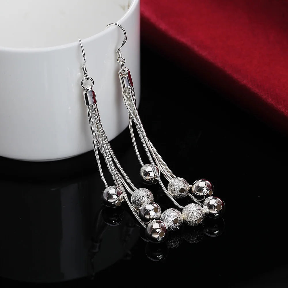 Wholesale Fine Designer 925 Sterling Silver Tassels Beads Bracelets Necklace Earring Jewelry Set Fashion Party Wedding Gift