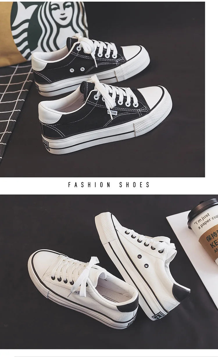 Women's Shoes Canvas Shoes Spring Thick Soled Height Increasing Sneakers Trendy Versatile Board Shoe Student Vulcanized Shoe