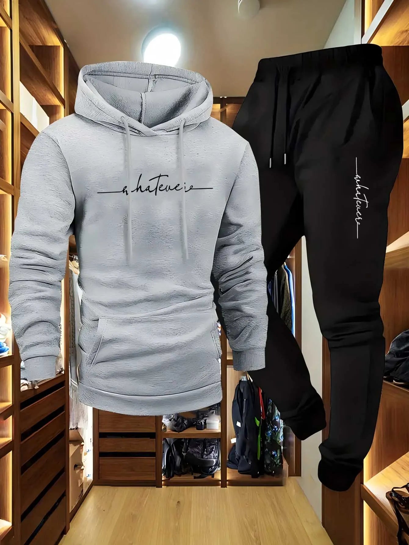 Man - New style sporty and casual printed hooded sports shirt - Sports outfit two-piece set