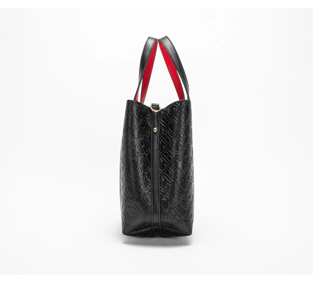 Women's Shoulder Bag New Black Embossed Handbag Dual Use Commuter Wallet