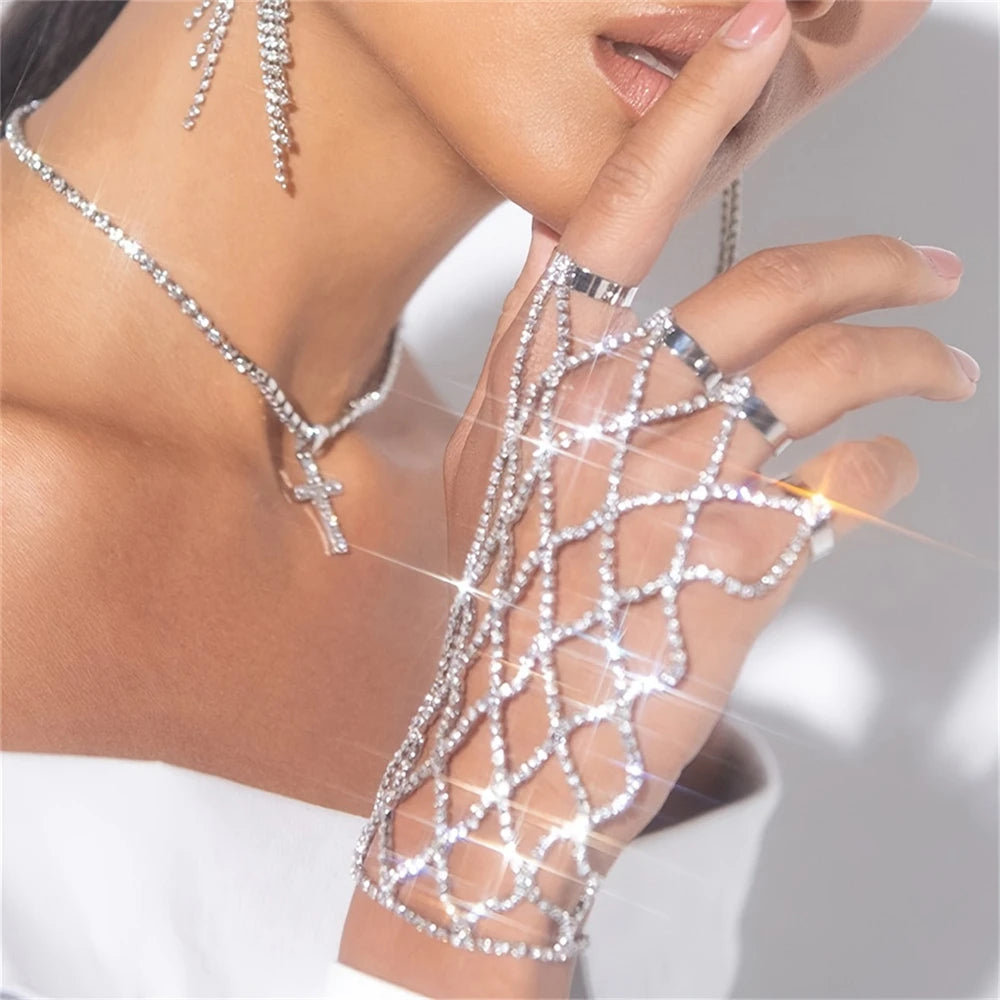 Women's Exquisite Luxury Fashion Crystal Bracelet Jewelry Weaving Wedding Shining New Style Finger Linking Christmas Gift Jewelr