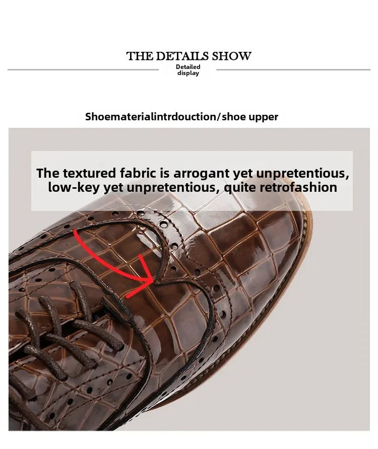 Women Shoes Spring New Fashion Round Toe Lace Up Retro Single Shoe for Office Party Walk Thick Low Heeled Big Size 48 775-1