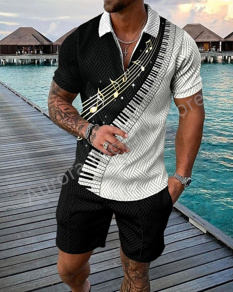 Men's Polo Tracksuit Set Summer Fashion Men Short Sleeve Zipper Polo Shirt&Shorts Set for Men Casual Streetwear 2 Piece Suit