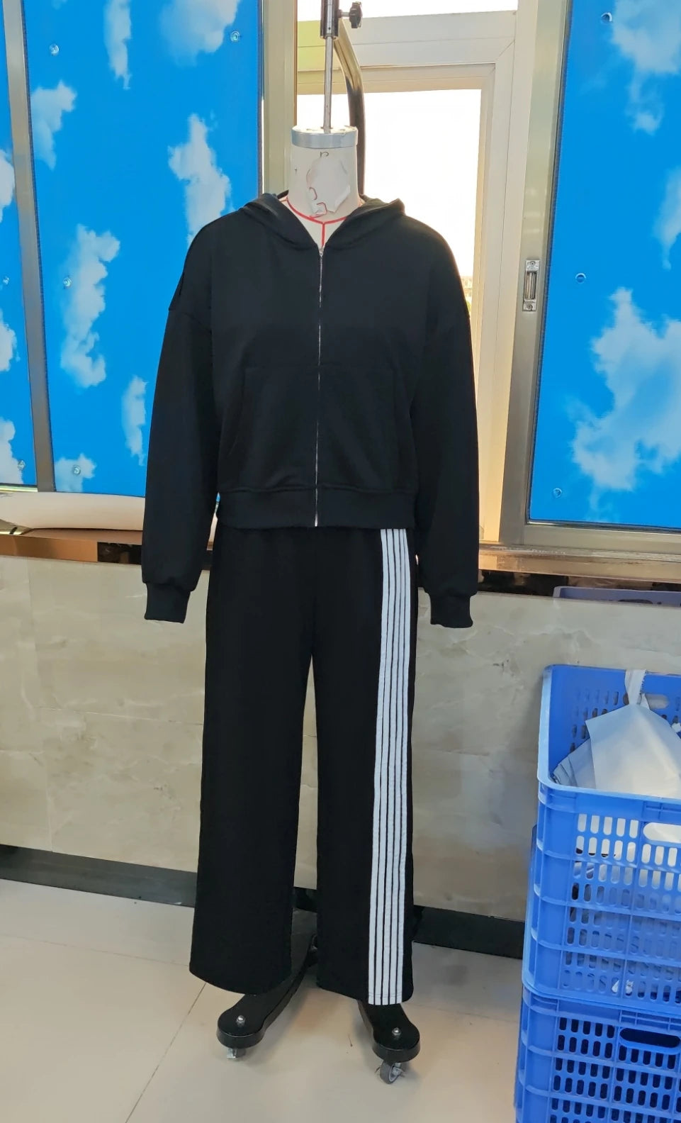 Womens Hooded Tracksuit Set with Zipper Side Striped Pants Activewear Casual Sportwear Outfit for Daily Life Gym and Leisure