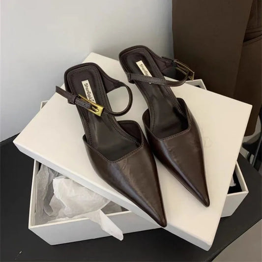 2025 Fashion Brand  Shoes Women Slippers Pointed Toe Thin Low Heels Pumps for Party Dress Shoes Elegant Pumps Shallow Mujer
