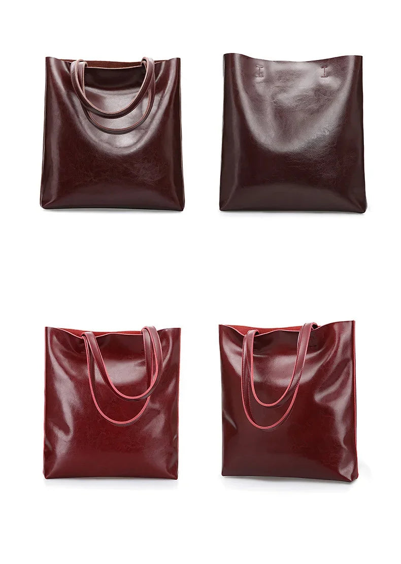 Real Leather Women's Handbag Fashion Top-handle Bags Ladies Tote Bag Minimalist Wallets Shoulder Tote Bag Portable Shopping Bag