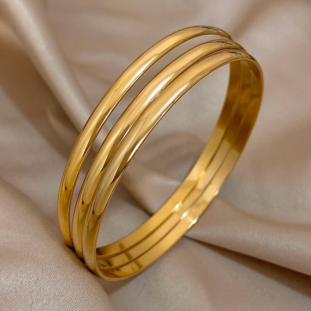 3pcs/set Glossy Curved Gold Color Bangles Bracelets for Women Men Stainless Steel Simple Bangles Classic Jewelry Set