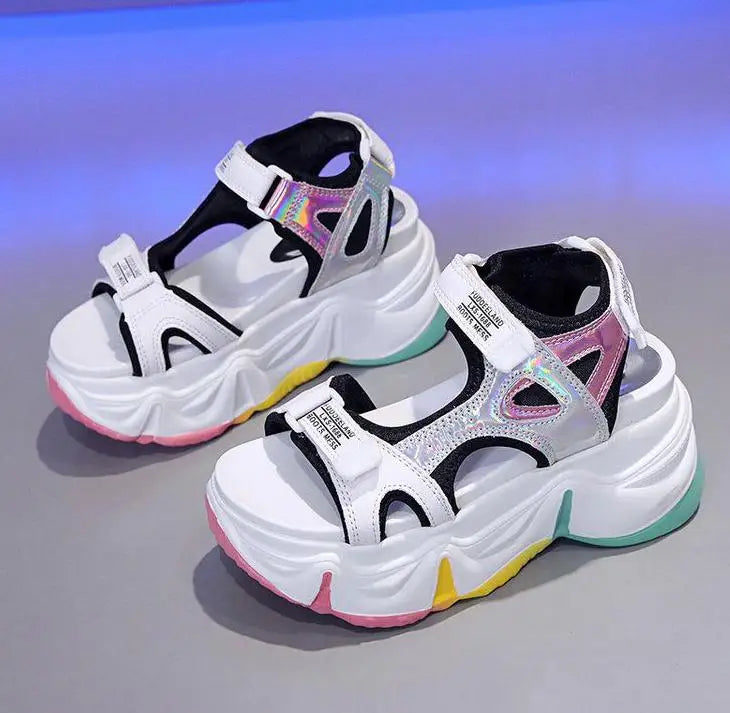 New Women Summer Wedge Sandals Transparent PVC Crystal Chunky Platform Shoes Woman Rainbow Thick Bottom Sandalias