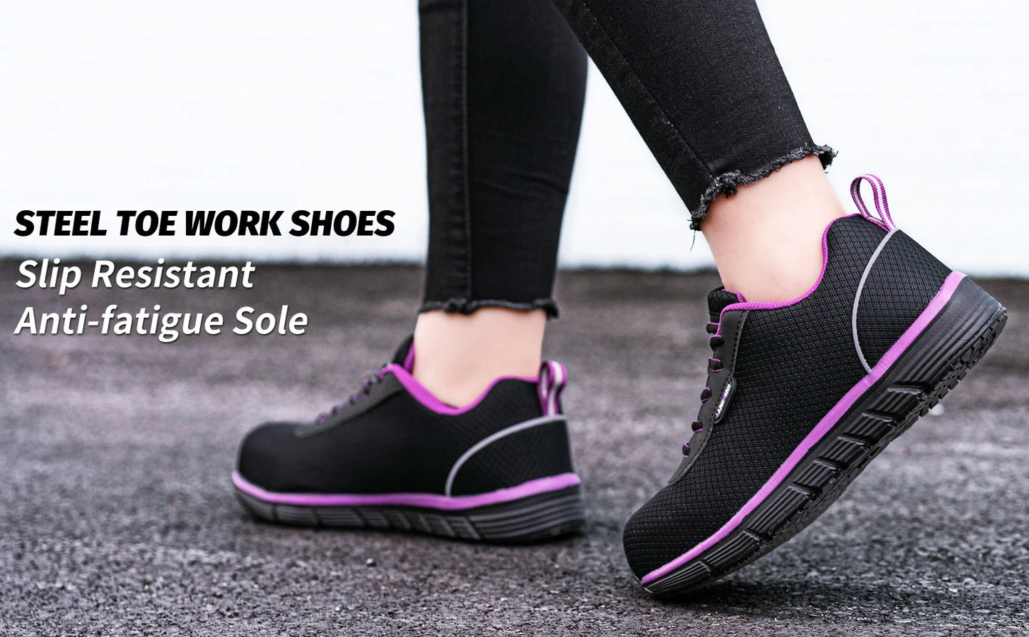 Women's Safety Work Shoes Steel Toe Shoe Lightweight Breathable Anti-smashing SRC Non-slip Sneaker Shoes