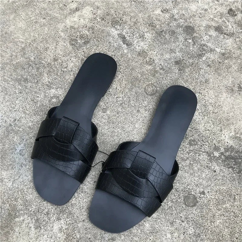 Women Outdoor Summer Sandals 2024 Ladies Beach Slides Flip Flops Fashion PU Leather Open Toe Female Sandal Woman Shoes