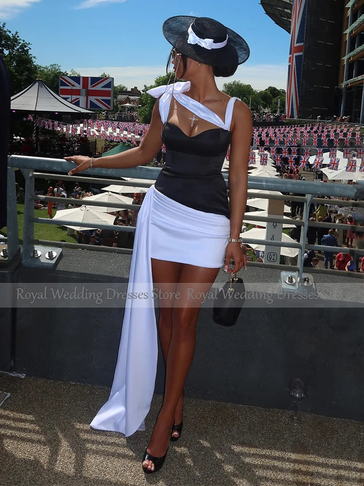 Black White Cocktail Dresses for Women Sweetheart Sheath Mini Cocktail Gowns Column Sleeveless Asymmetrical Sexy Party Dress