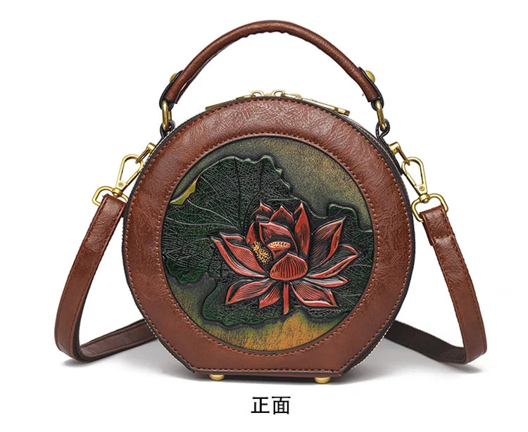 Vintage Handbag Women Shoulder Bag Luxurious Designer Round Bag High-quality Gift Embossed Printed Crossbody Purse for New Women