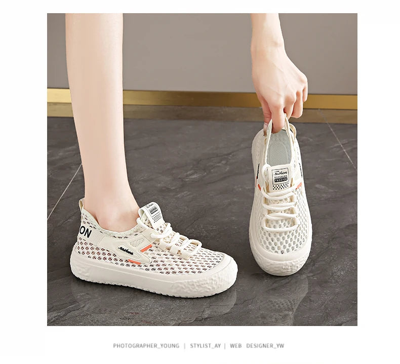 Shoes Woman 2025 Outdoor Casual Sports Shoes Hollow Breathable Comfortable Thick Sole Lightweight Mesh Shoes Women's Sneaker