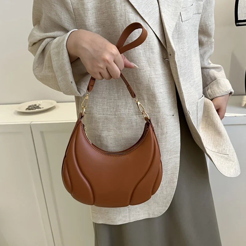 Women's French Handbag Shoulder Bag Textured Crossbody Bag Zipper Closure & Adjustable Strap Versatile for Work, Casual & Travel