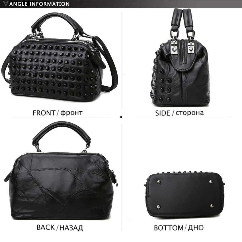 Soft Sheepskin Handbag for Women Rivet Shoulder Bag Punk Style Travel Crossbody Purse Office High-quality Handbag Leather Bag