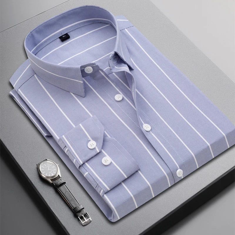 2025 Men's Long-Sleeved Striped Shirt Autumn Youth Business High-Quality Fashionable Cool Versatile Trendy Business Casual