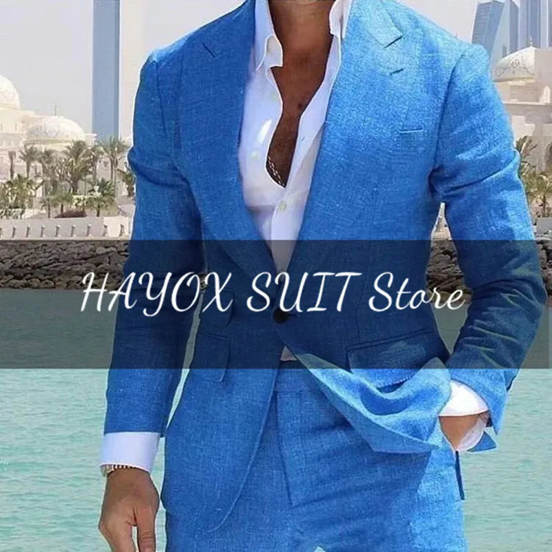 Men's Suit 2 Piece Set Linen Lapel Slim Fit Single Button Casual Comfortable Suit Formal Groom Best Man Dress Elegant and Stylis
