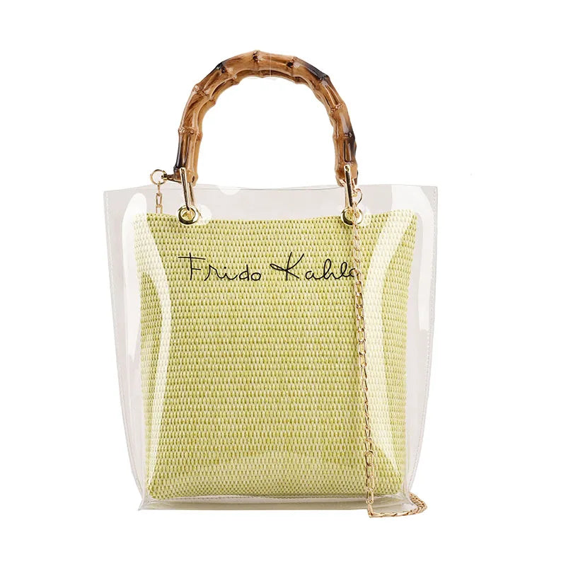 Large Capacity Women PVC Handbags High Quality Ladies Transparent Beach Tote Shoulder Messenger Bags Casual Chain Crossbody Bag