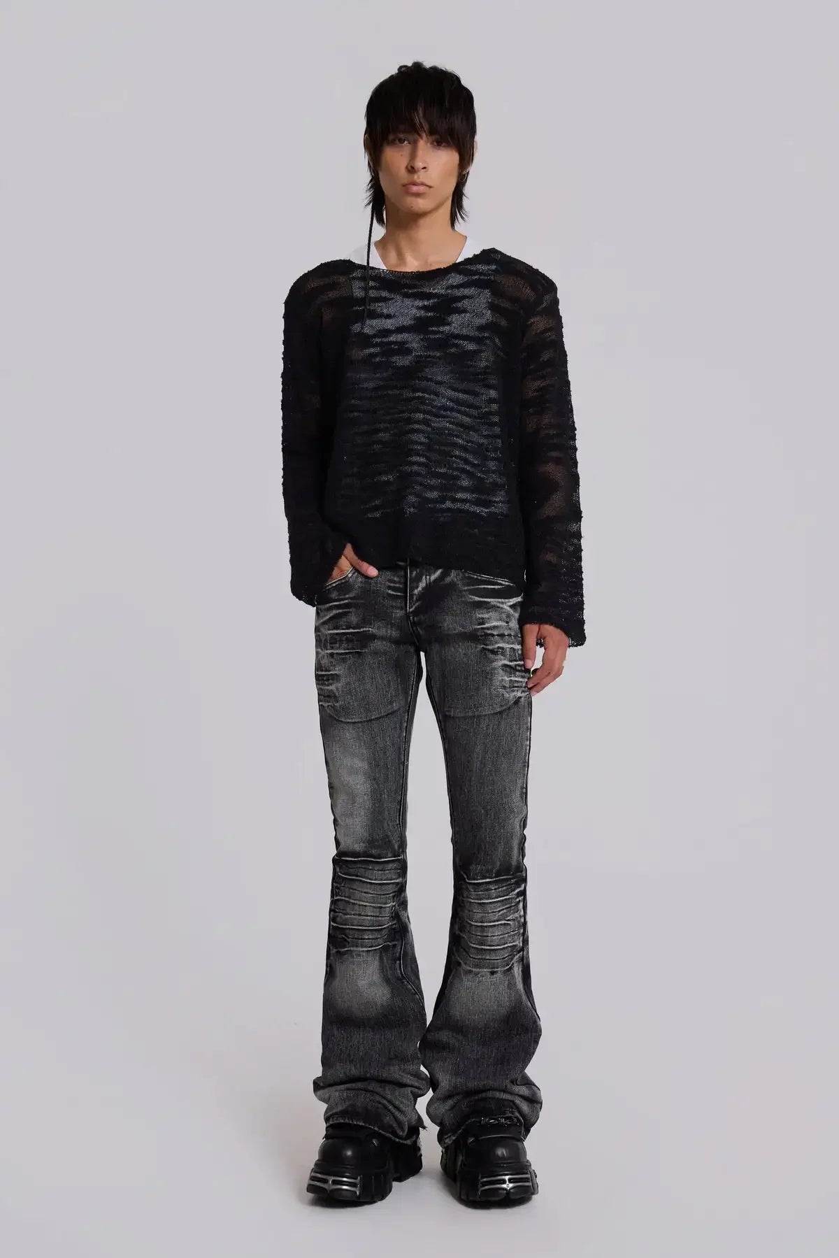 Y2K Mid Blue Flared Jeans Vintage Washed Men Women Bootcut Jeans Gothic High Street Unisex Streetwear Retro Baggy wide leg Pants