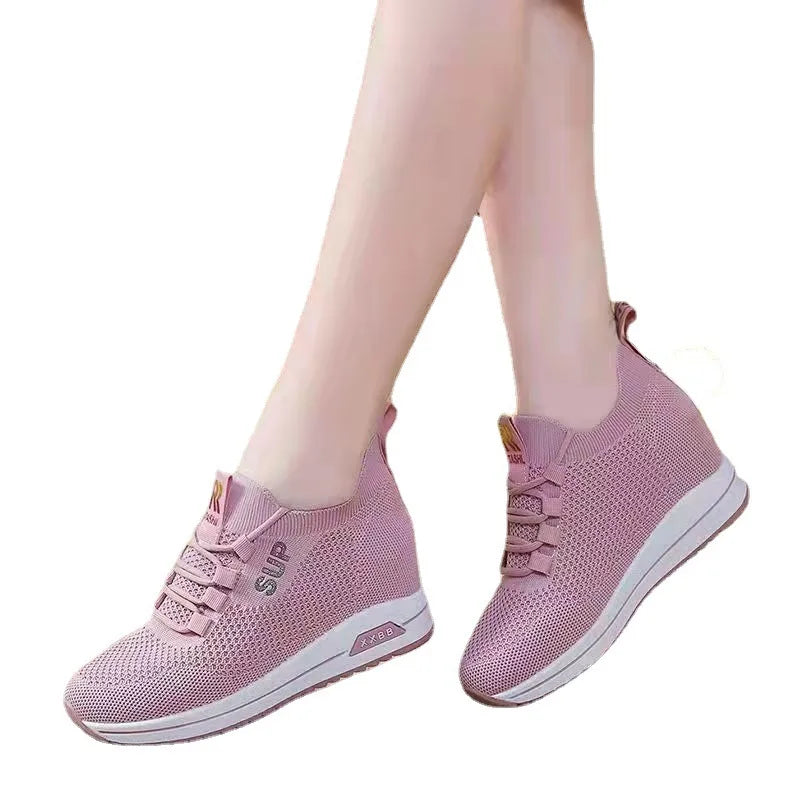 2025 Women's Wedges Shoes Platform Shoe Spring Breathable Casual Shoes Woman Fashion Sneakers Height Increasing Vulcanize Shoes