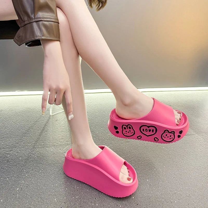 EVA Thick-soled Slippers for Women Outdoor Fashion Print Wedge Platform Slides Woman Sandals 2025 Non-Slip Soft Sole Beach Shoes