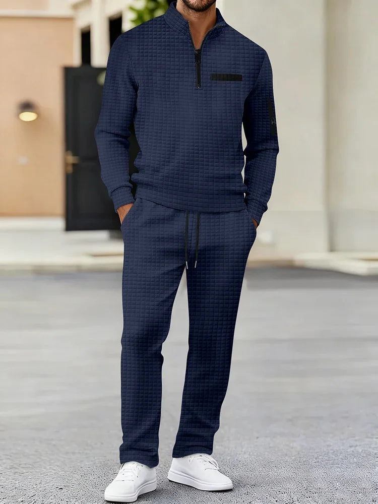 Men's Checkered Polo Shirt & Pants Set 2 Piece Tracksuit for Golf Sports Casual Wear Activewear Men's Leisure Sports Suit
