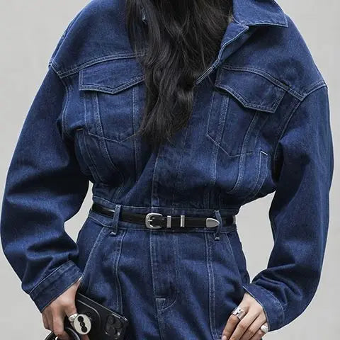 Jumpsuits Women Autumn Spring Fashion New Safari Style Loose Long Sleeve Denim Jumpsuits Office Lady
