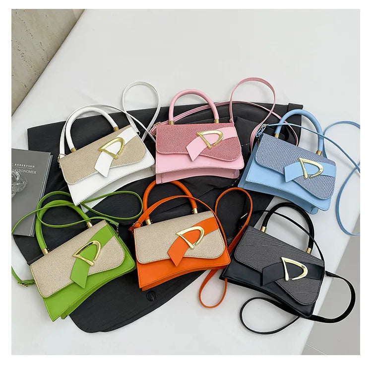 Women's Bags, Hand-held Spliced Contrasting Crossbody Bag, Fashion and Versatile Simple Casual Single Shoulder Small Square Bag