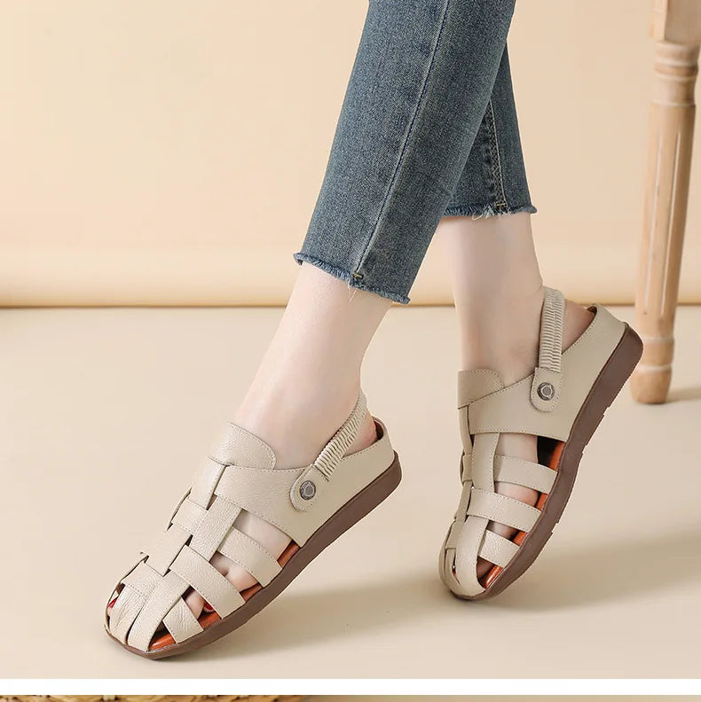 Women's Sandals - Completely Redesigned in 2026  Premium Leather Roman-style Women's Sandals - Flat Rubber Heel - Designer Model