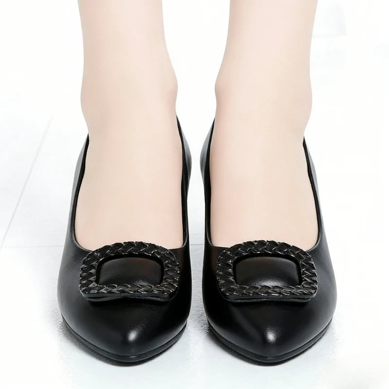Women's Heeled Pumps—PU Leather Slip-On Dress Shoes, Lightweight Walking Shoes, Suitable for Mothers, Office Wear, and Everyday