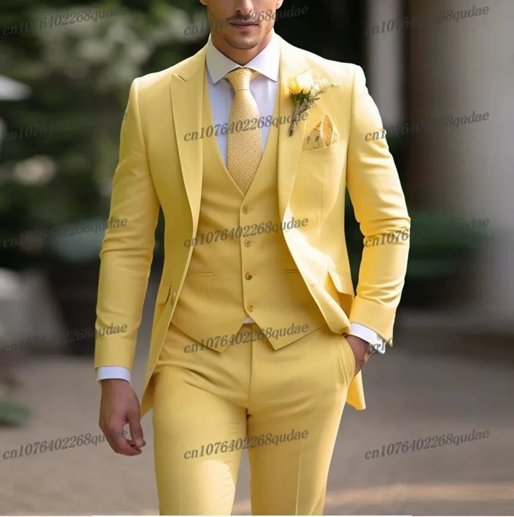 Grey Formal Men Suit Wedding Party Groom Suits Groomsman Male Tuxedos Bridegroom Costume 3 Piece Set Jacket Vest Pant