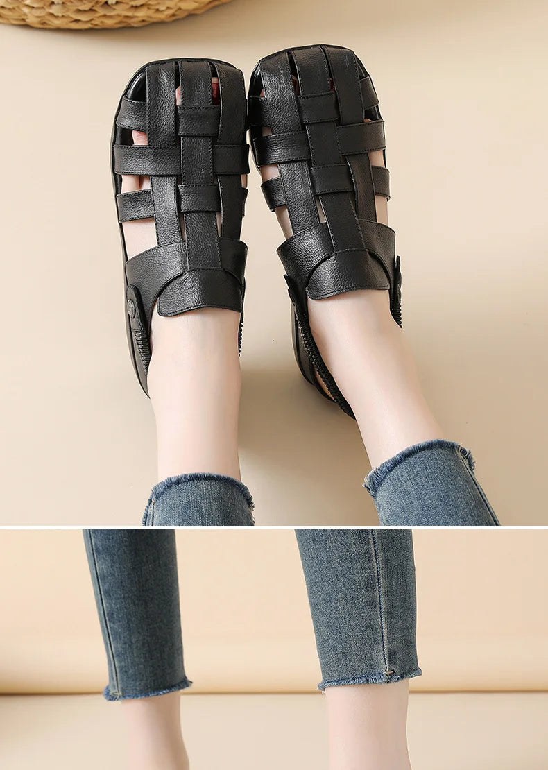 Women's Sandals - Completely Redesigned in 2026  Premium Leather Roman-style Women's Sandals - Flat Rubber Heel - Designer Model