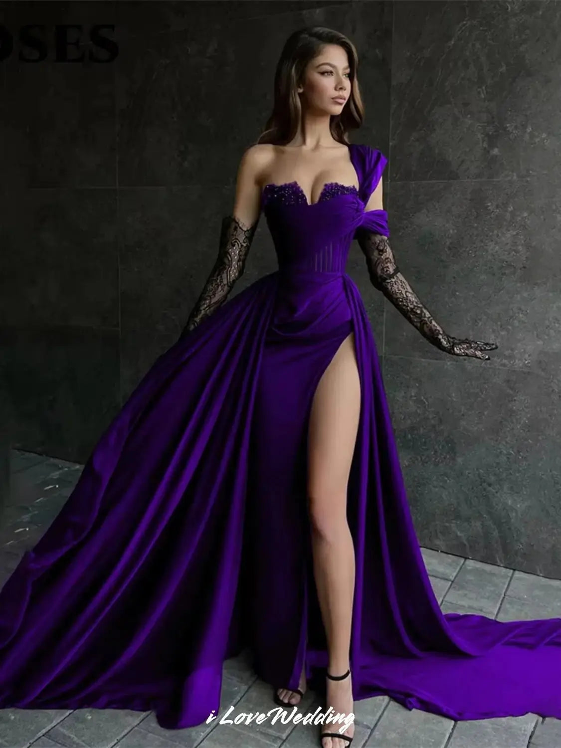 Red Soft Stain Evening Dresses One Shoulder 2025 Prom Dresses Sweetheart Side Split Detachable Lace Sleeve Dress Customized