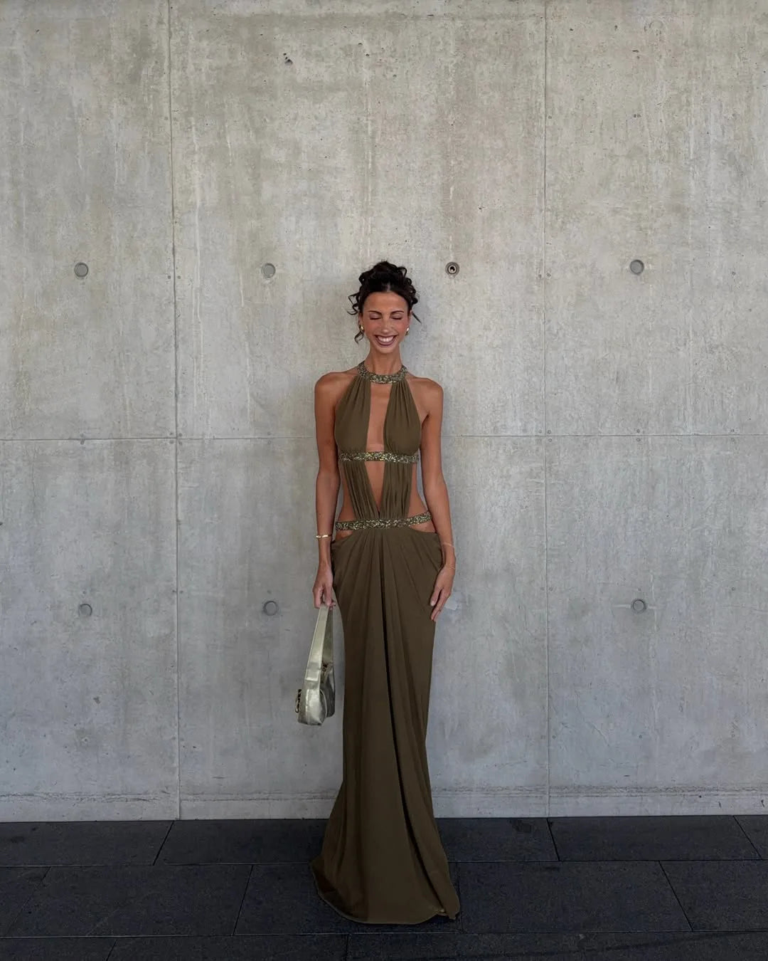 Women Sexy Backless Sequin Halter Dress Sleeveless Off Shoulder Hollow Out Pleated Maxi Dresses 2026 Lady Evening Party Gowns