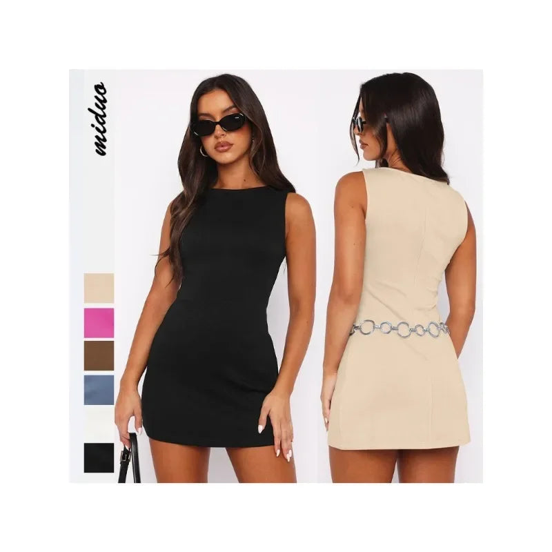 Dresses 2025 Woman Summer New Arrivals Fashion Slim-Waist Sexy Bodycon Sleeveless Party Dress Y2k Woman Clothing