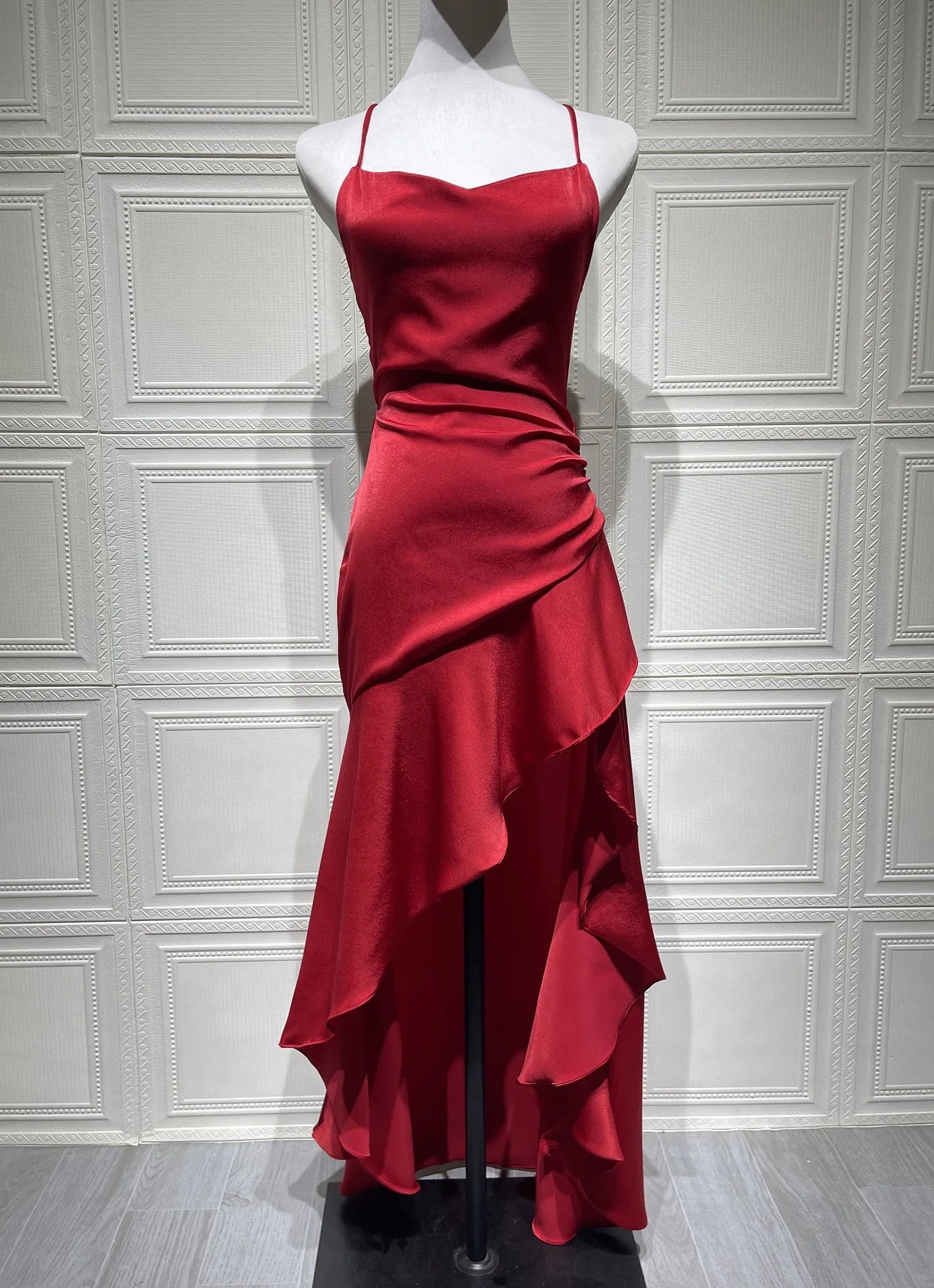 Summer Dresses For Woman Sexy Vestidos Slim Backless Elegant Evening Dress Slit Solid Color Spaghetti Strap Leace-up Temperament
