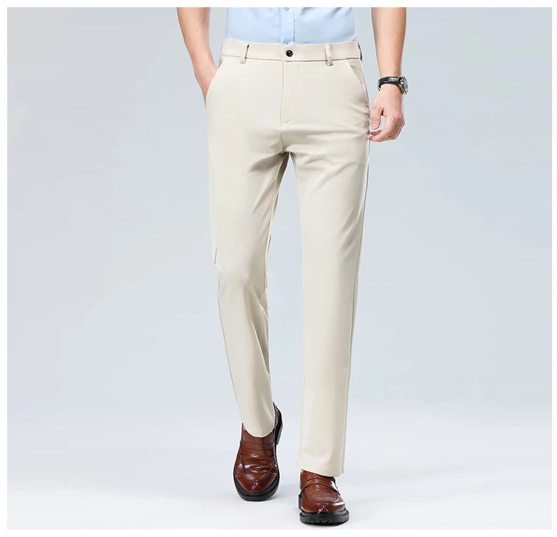 Men Suit Pants Light Thin Elastic Slim Fit Dress Pants Business Solid Casual Straight Leg Trouser Men Clothing Oversize 29-42