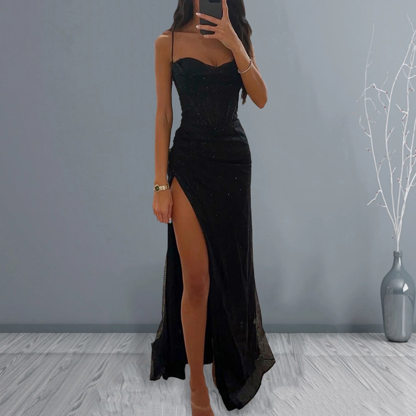 Off-shoulder Gown Dress Elegant Sequin V-neck Maxi Dress for Evening Party Prom Off Shoulder Slim Sexy Split Long Dress